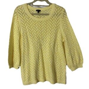 Talbots Cotton Linen Sweater Women Plus Size 1X Yellow Lightweight Open Knit
